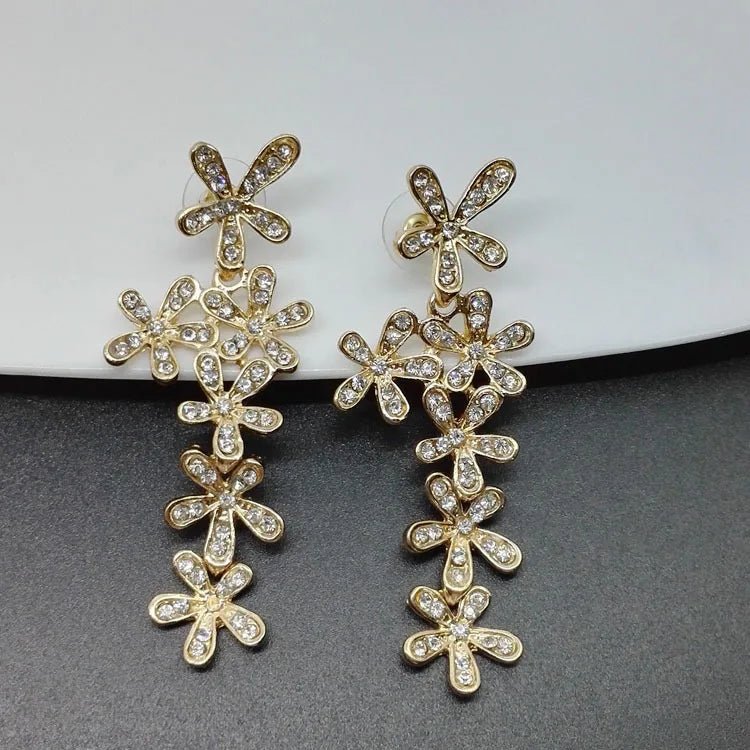 00190 - 2 Silver Chic Flower Statement Stud Earrings Handmade Drop Dangle Earrings for Women Girls - SN Wigs & More