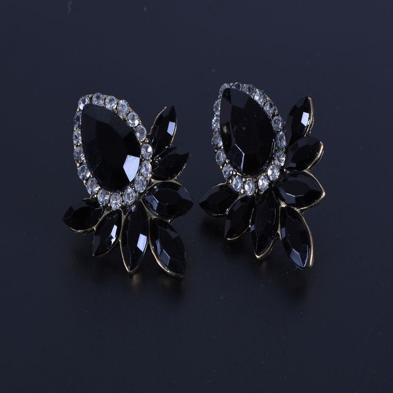 00369 - 10 Fashion Crystal Earrings Rhinestone Black Pink Glass Black Metal Leaf Earrings - SN Wigs & More