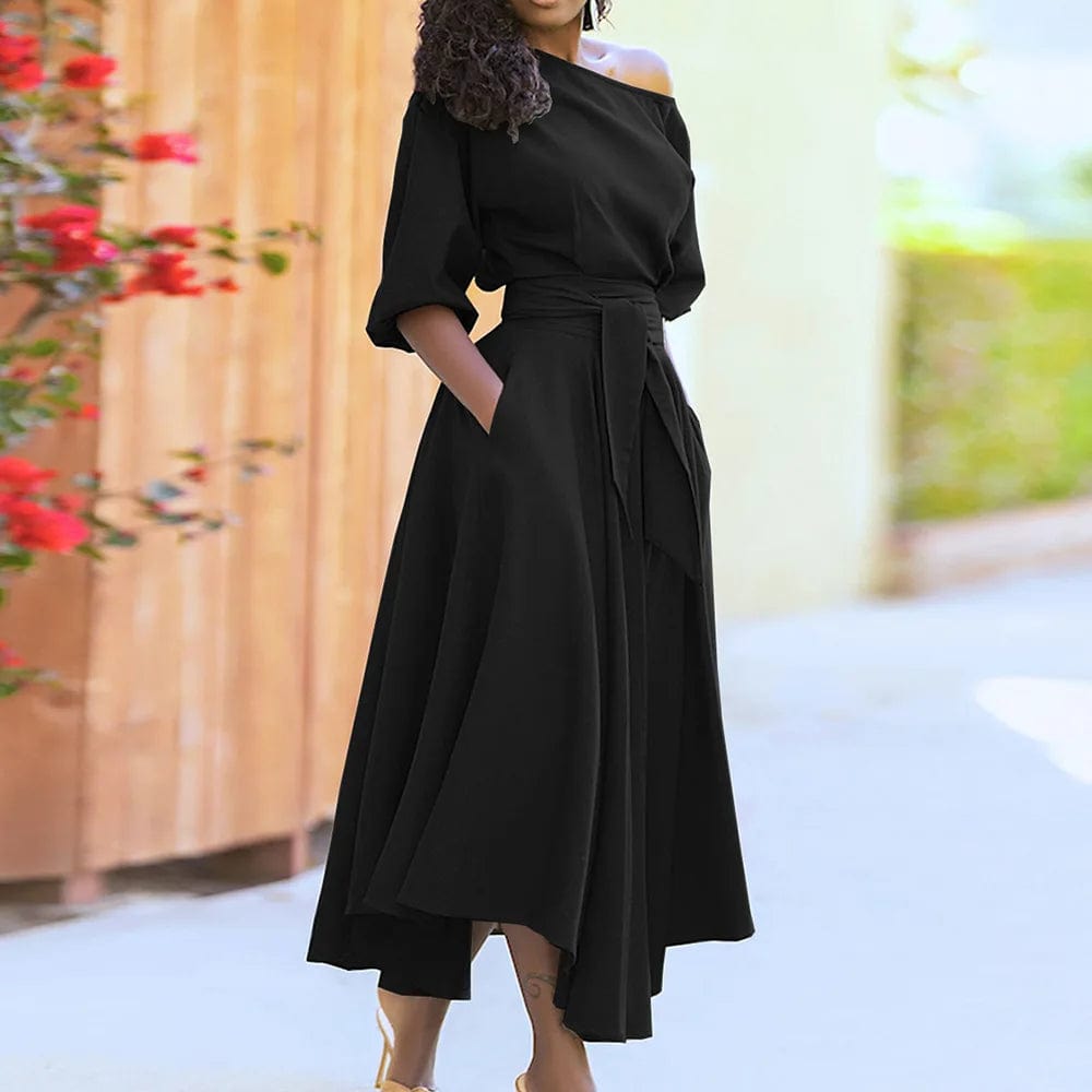 2 XL / 1 2024 Spring Elegant Women's Long Formal Dress Black Lace Up Off Shoulder A-line Dresses Female New Occasion Evening Clothes Lady