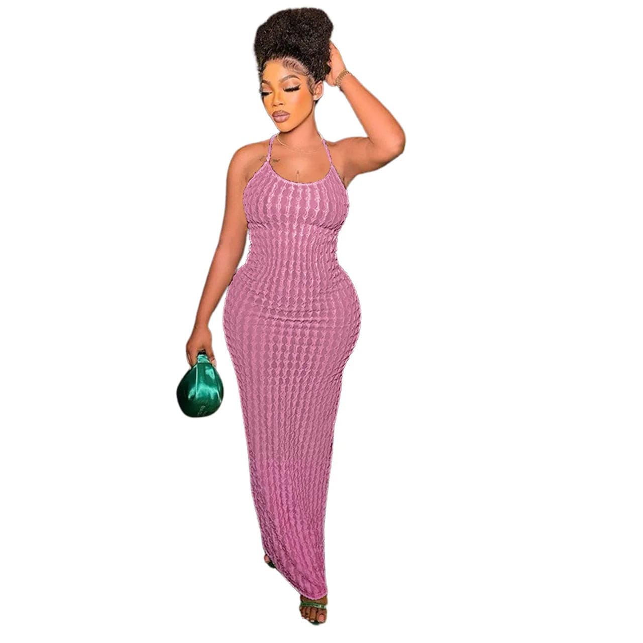 2 XL / Pink Elegant Clubwear Sleeveless Sling Solid Color Ribbing Maxi Dresses Women Casual 2024