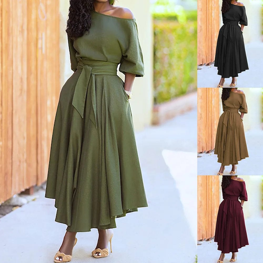 2024 Spring Elegant Women's Long Formal Dress Black Lace Up Off Shoulder A-line Dresses Female New Occasion Evening Clothes Lady