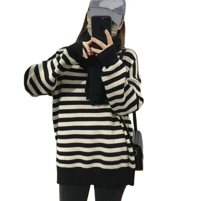 2024 spring fashion ladies new arrivals best-selling striped round neck long sleeve high quality loose boutique pullover sweater