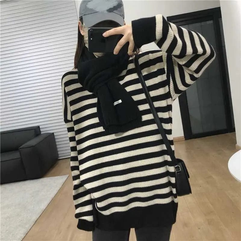 2024 spring fashion ladies new arrivals best-selling striped round neck long sleeve high quality loose boutique pullover sweater