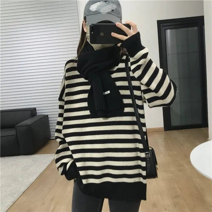 2024 spring fashion ladies new arrivals best-selling striped round neck long sleeve high quality loose boutique pullover sweater