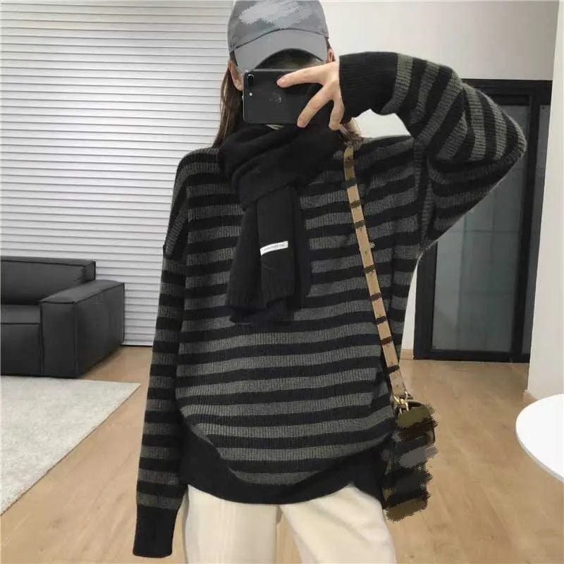 2024 spring fashion ladies new arrivals best-selling striped round neck long sleeve high quality loose boutique pullover sweater