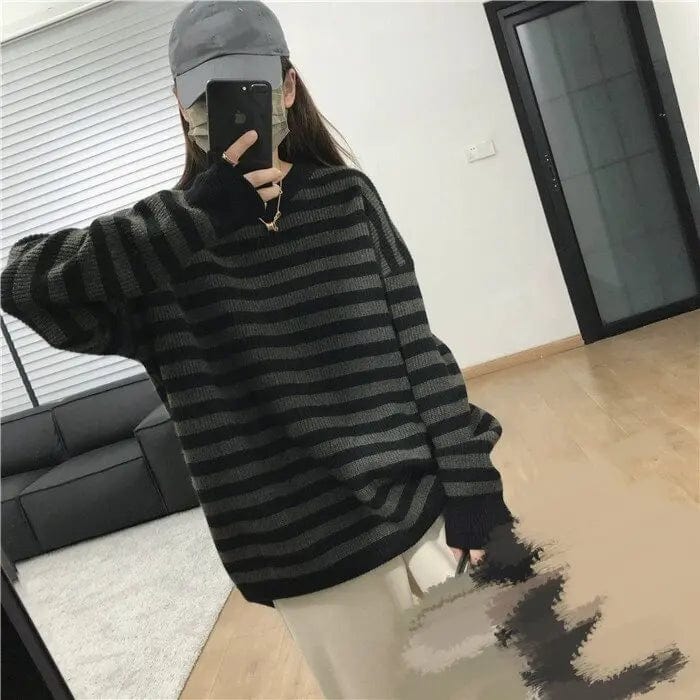 2024 spring fashion ladies new arrivals best-selling striped round neck long sleeve high quality loose boutique pullover sweater