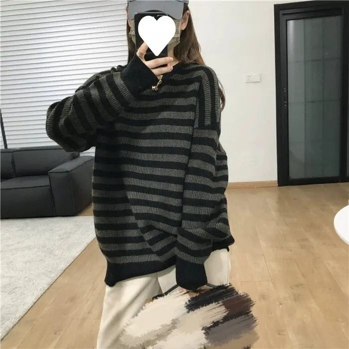 2024 spring fashion ladies new arrivals best-selling striped round neck long sleeve high quality loose boutique pullover sweater