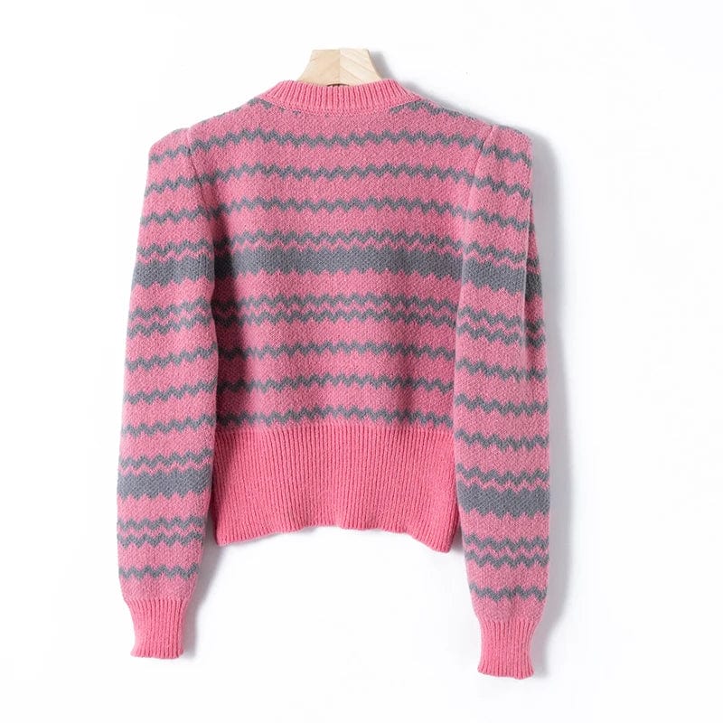 2024 Spring fashionable women crew neck long sleeve  beading pullover jacquard sweater jumper