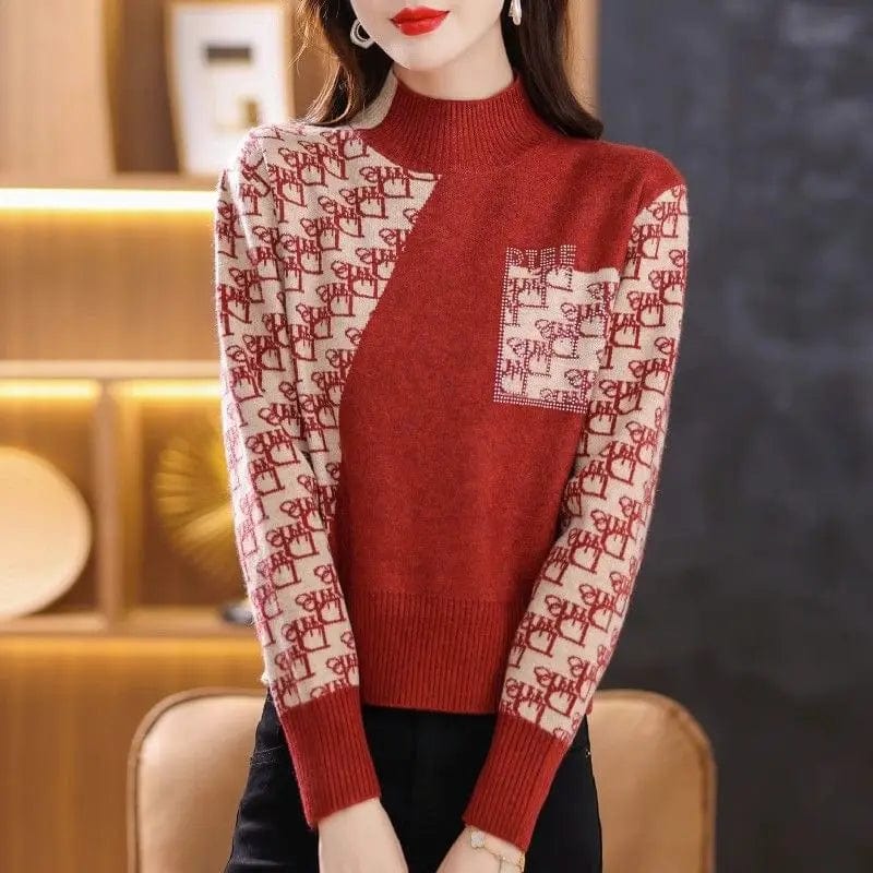 2024 spring high-quality best-selling semi-high-neck long sleeve slim striped plaid jacquard women's knitwear