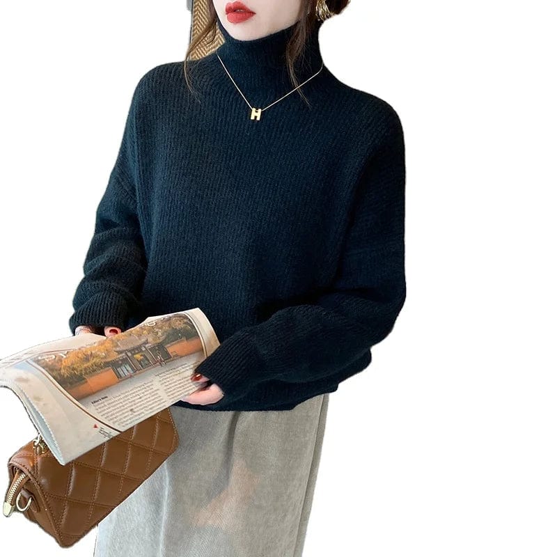 2024 spring high-quality fashion women best-selling solid color long-sleeved turtleneck loose pullover sweater