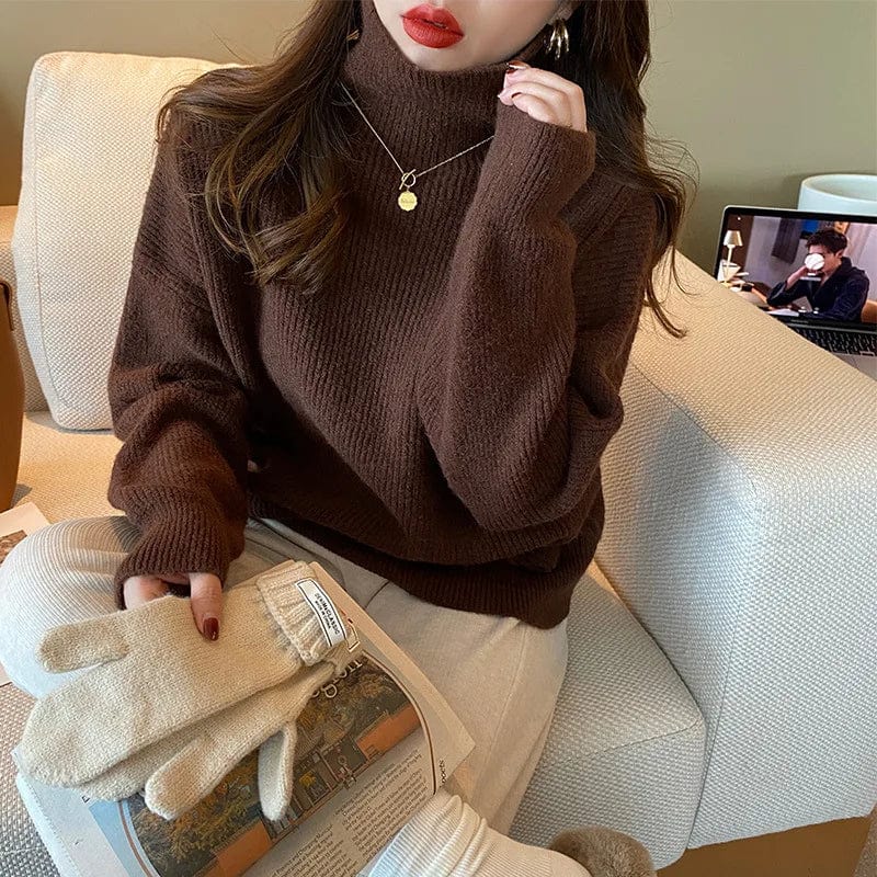 2024 spring high-quality fashion women best-selling solid color long-sleeved turtleneck loose pullover sweater