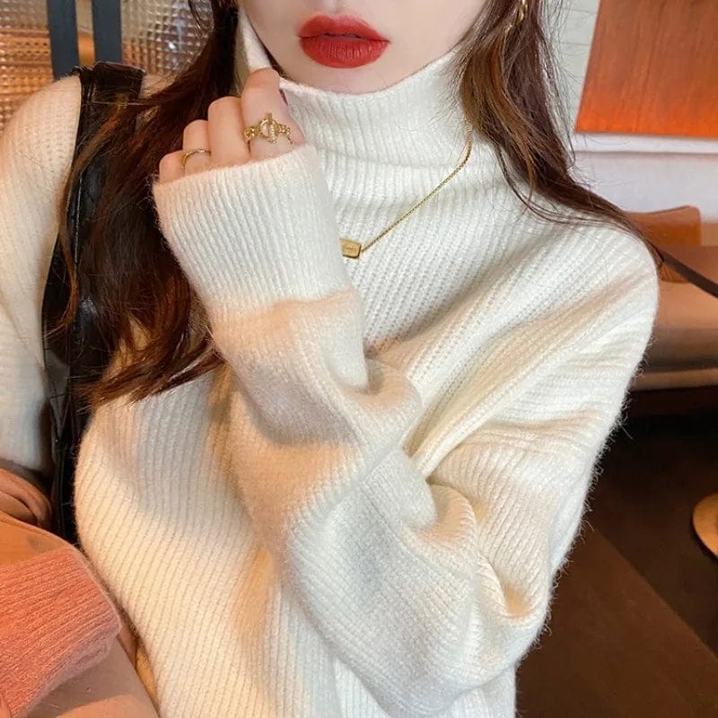 2024 spring high-quality fashion women best-selling solid color long-sleeved turtleneck loose pullover sweater