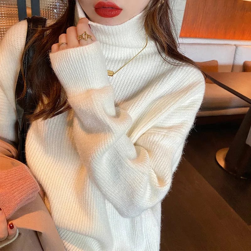 2024 spring high-quality fashion women best-selling solid color long-sleeved turtleneck loose pullover sweater