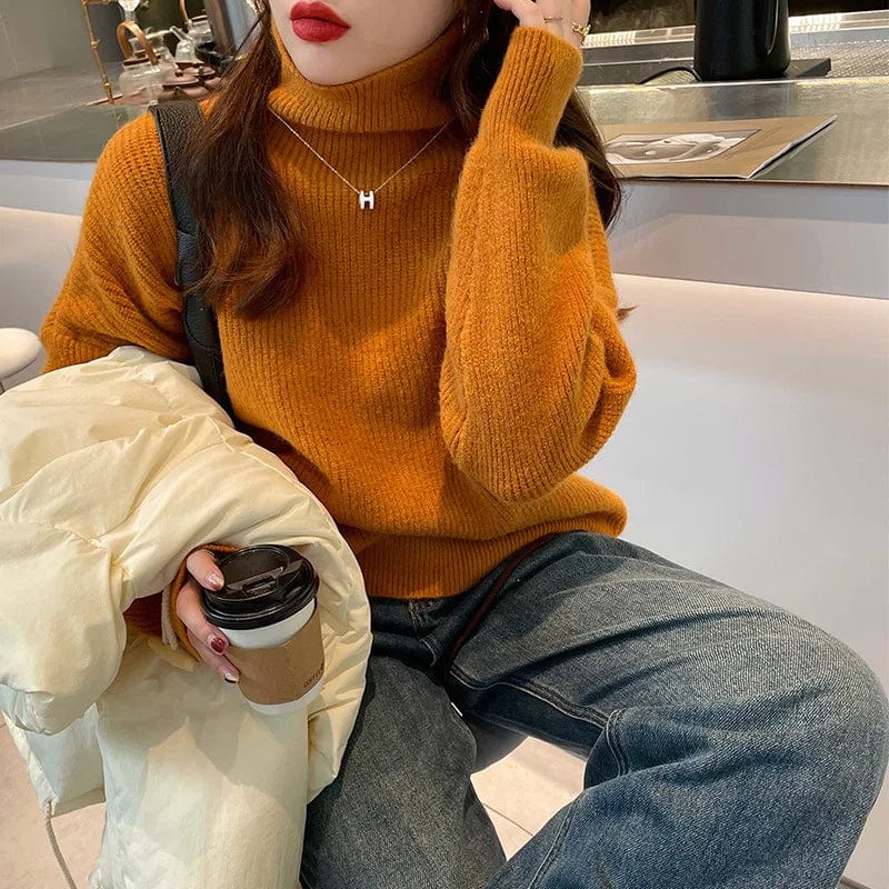 2024 spring high-quality fashion women best-selling solid color long-sleeved turtleneck loose pullover sweater