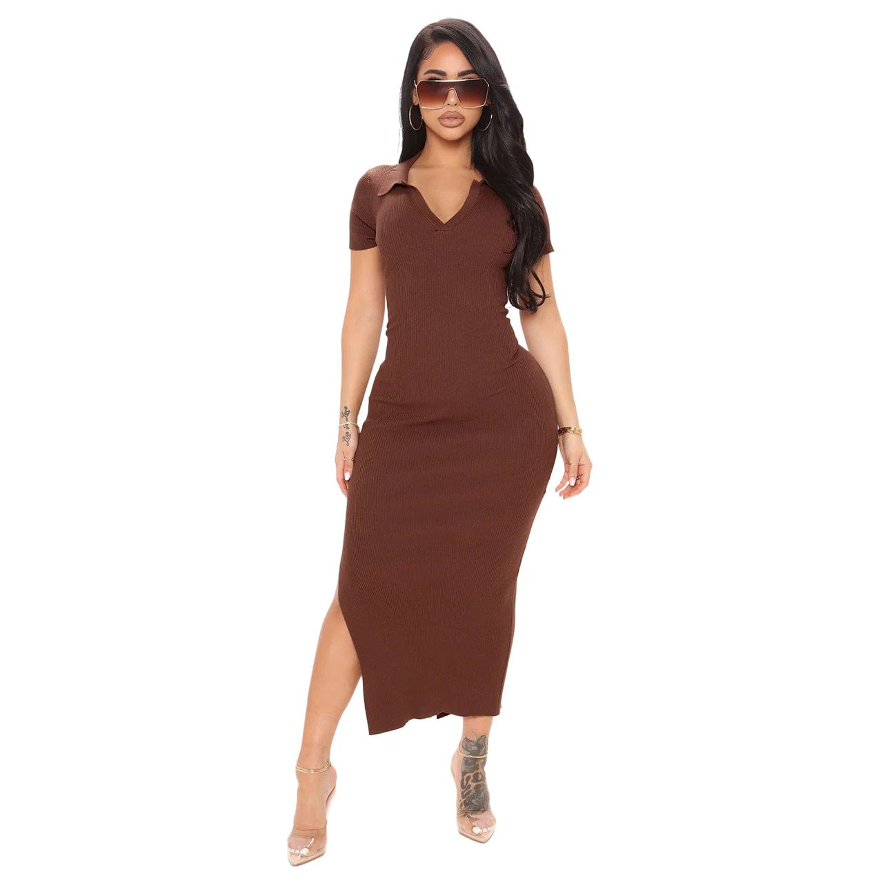 2024 Spring Hot Custom Wholesale Women Solid Ribbed Midi Dresses Summer Sexy Bodycon Women Casual Dresses