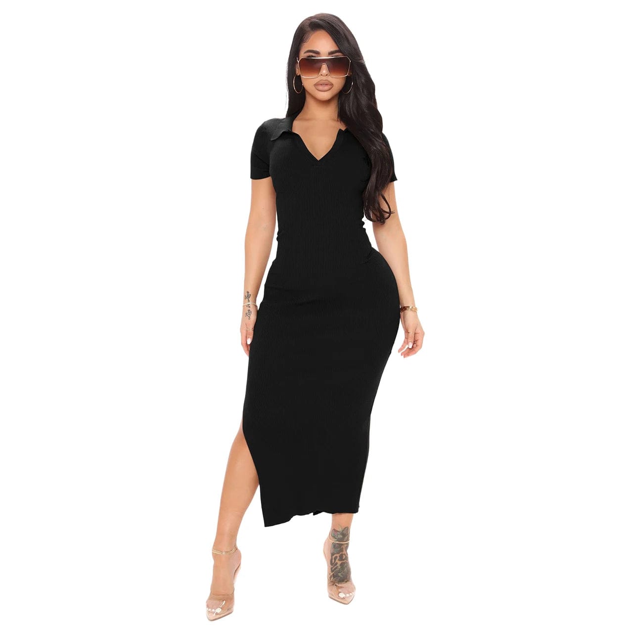 2024 Spring Hot Custom Wholesale Women Solid Ribbed Midi Dresses Summer Sexy Bodycon Women Casual Dresses