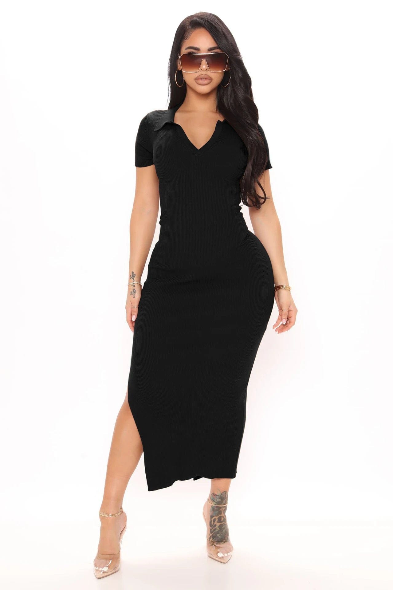 2024 Spring Hot Custom Wholesale Women Solid Ribbed Midi Dresses Summer Sexy Bodycon Women Casual Dresses