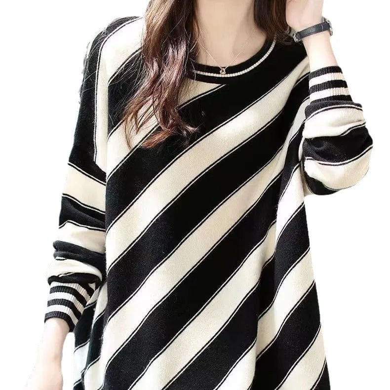 2024 spring hot fast delivery of high-quality fashion women's cheap crew neck striped loose knit boutique pullover sweater