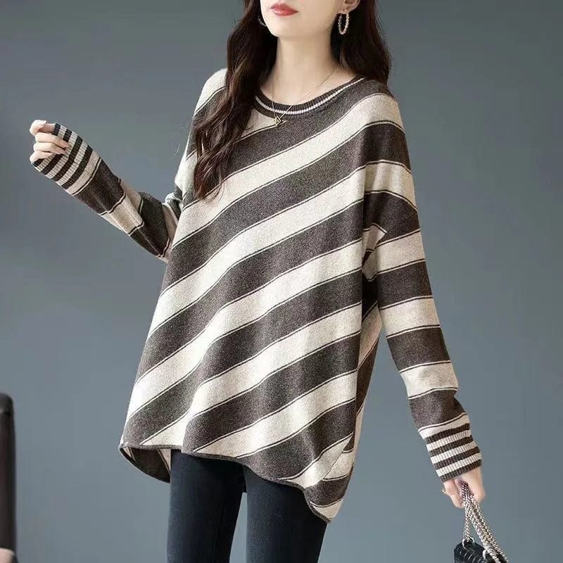 2024 spring hot fast delivery of high-quality fashion women's cheap crew neck striped loose knit boutique pullover sweater