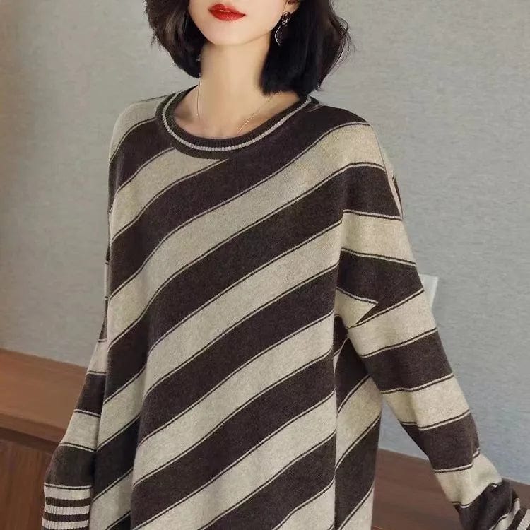 2024 spring hot fast delivery of high-quality fashion women's cheap crew neck striped loose knit boutique pullover sweater