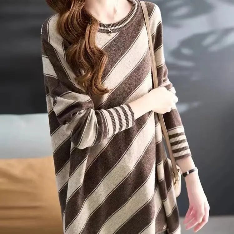 2024 spring hot fast delivery of high-quality fashion women's cheap crew neck striped loose knit boutique pullover sweater