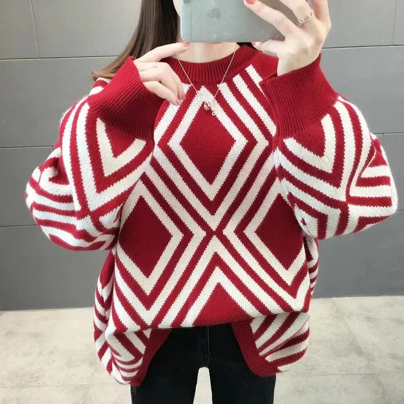 2024 spring hot high-quality fashion women's long-sleeved crew neck striped loose large-size senior sense pullover sweater