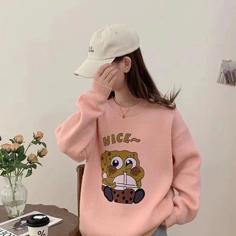 2024 spring hot sales crew-neck long-sleeved printed fashion women's pullover sweater