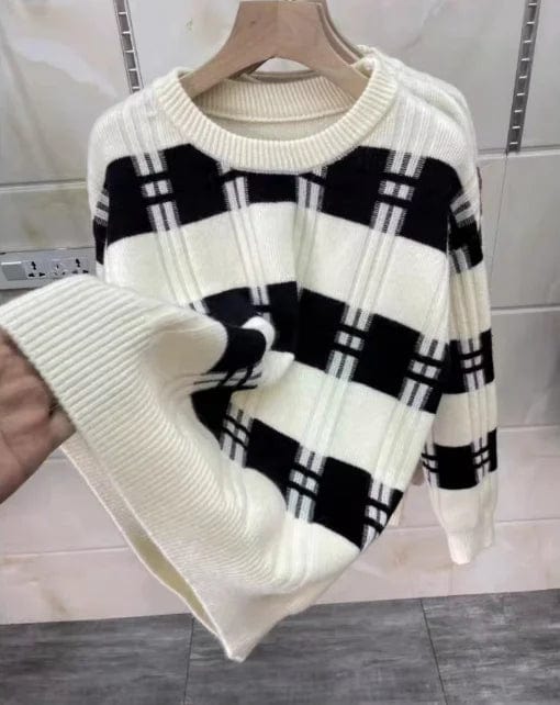 2024 spring hot selling stripe crew neck custom fit long fashion lady sweater