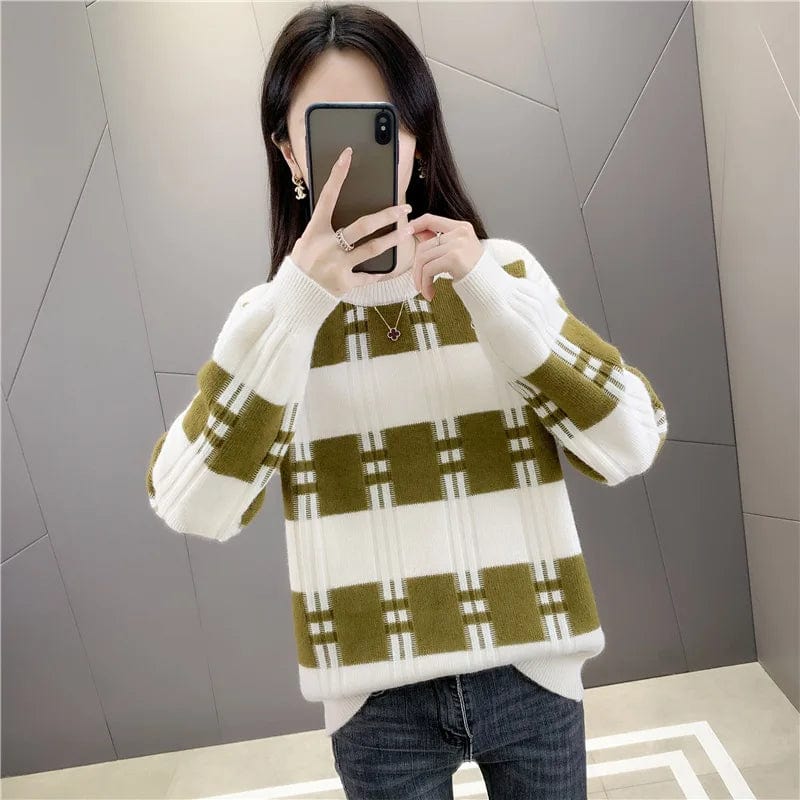 2024 spring hot selling stripe crew neck custom fit long fashion lady sweater