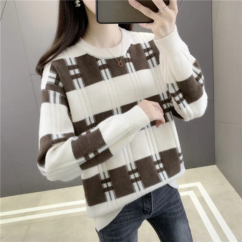 2024 spring hot selling stripe crew neck custom fit long fashion lady sweater