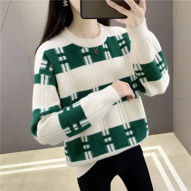 2024 spring hot selling stripe crew neck custom fit long fashion lady sweater