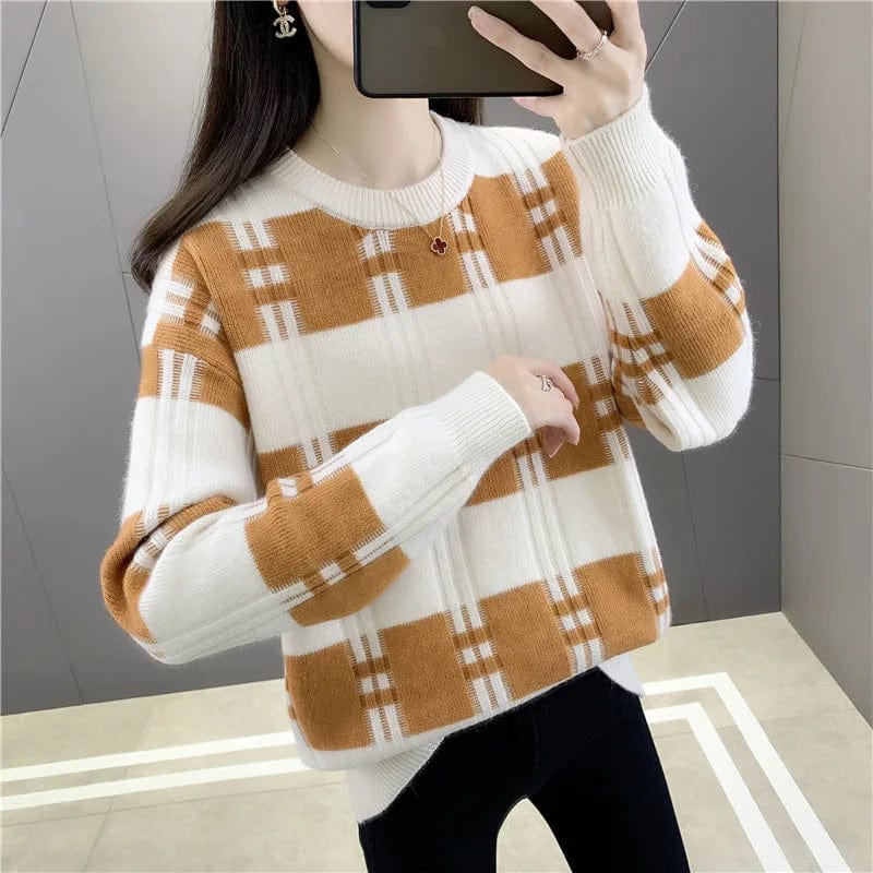 2024 spring hot selling stripe crew neck custom fit long fashion lady sweater