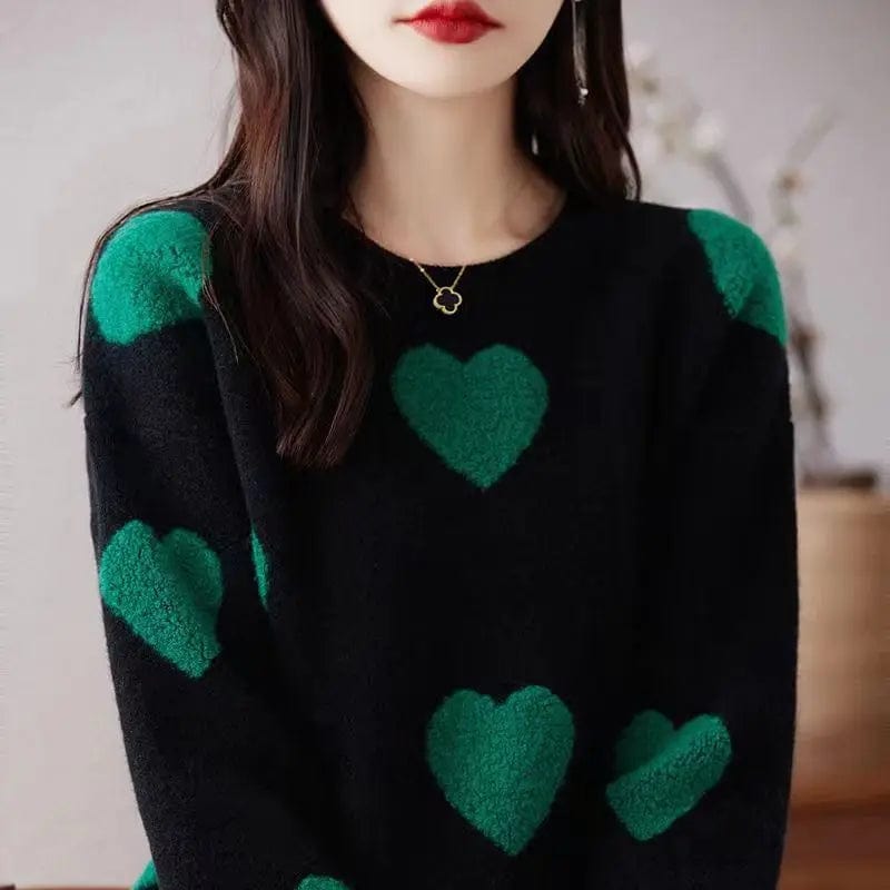 2024 spring new arrival fashion lady round neck long sleeve plus size heart shape print women pullover sweater