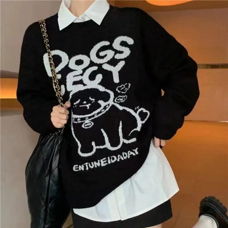 2024 spring new arrival fashion women's round neck long sleeve cartoon letter jacquard loose pullover sweater