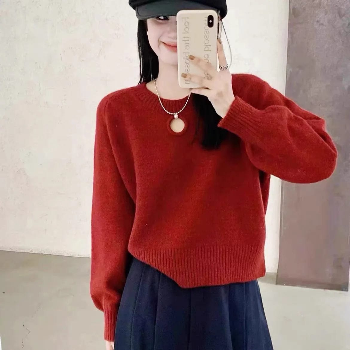 2024 Spring new arrival girls crew neck long sleeve beading solid color classic elegant sweater jumper