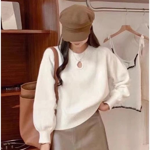 2024 Spring new arrival girls crew neck long sleeve beading solid color classic elegant sweater jumper