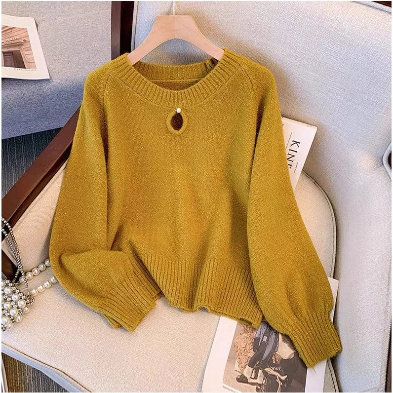 2024 Spring new arrival girls crew neck long sleeve beading solid color classic elegant sweater jumper