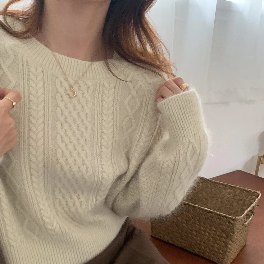 2024 Spring new arrival girls crew neck long sleeve loose fitting solid color short sweater jumper