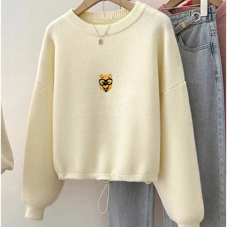 2024 Spring new arrival Ladies crew neck raglan sleeve sweater loose drawstring cartoon cake sweater jumper