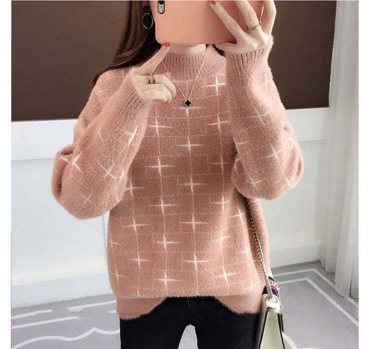 2024 Spring new arrival Ladies mock neck long sleeve loose fit cable knit women sweater jumper