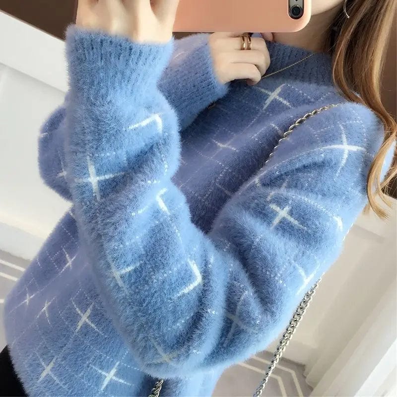 2024 Spring new arrival Ladies mock neck long sleeve loose fit cable knit women sweater jumper