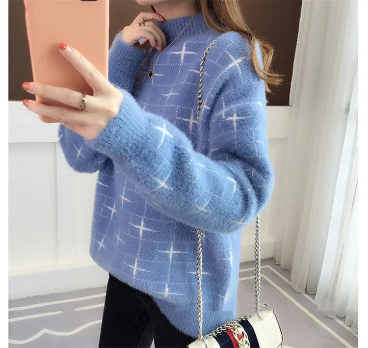 2024 Spring new arrival Ladies mock neck long sleeve loose fit cable knit women sweater jumper