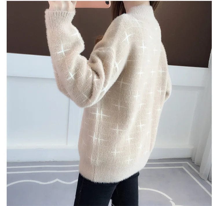 2024 Spring new arrival Ladies mock neck long sleeve loose fit cable knit women sweater jumper