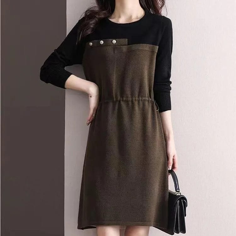 2024 Spring new arrival lady crew neck long sleeve color blocking dress elegant style cable knit sweater dress