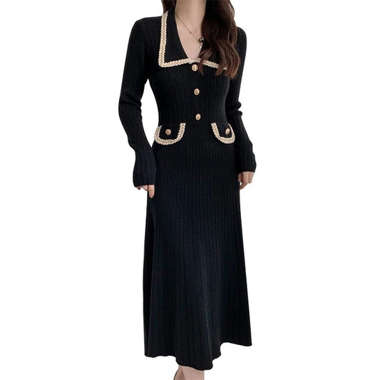 2024 Spring new arrival lady luxurious long sleeve sweater dress button enelvated high waist sweater dress