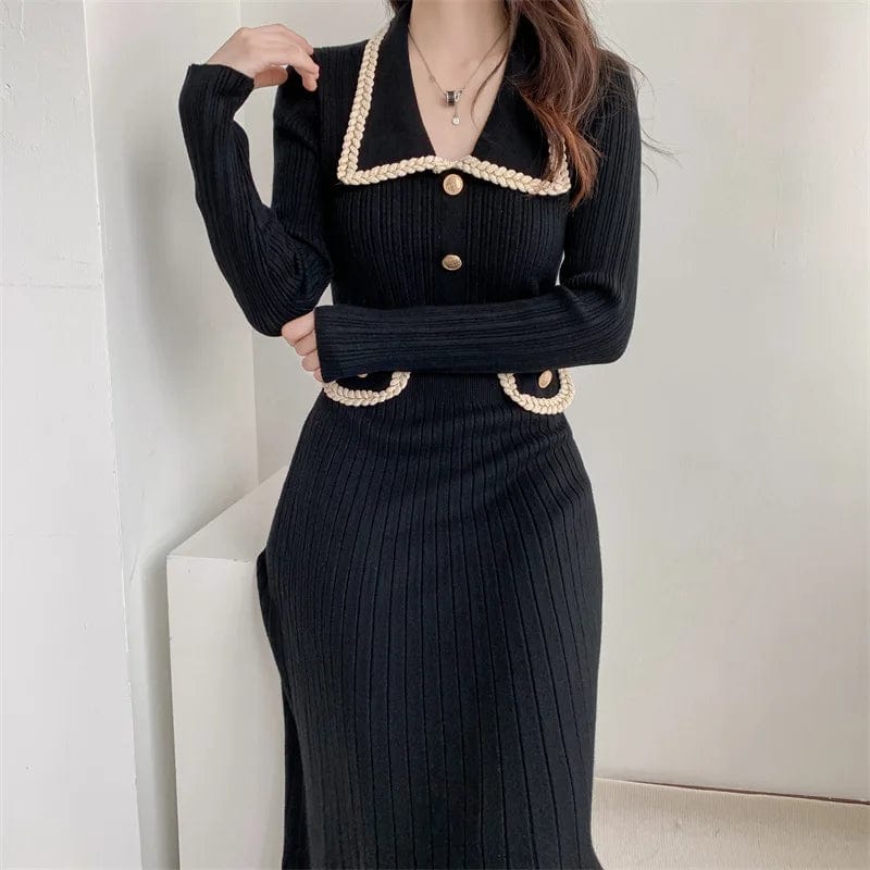 2024 Spring new arrival lady luxurious long sleeve sweater dress button enelvated high waist sweater dress