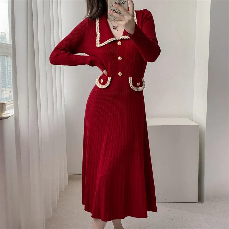 2024 Spring new arrival lady luxurious long sleeve sweater dress button enelvated high waist sweater dress