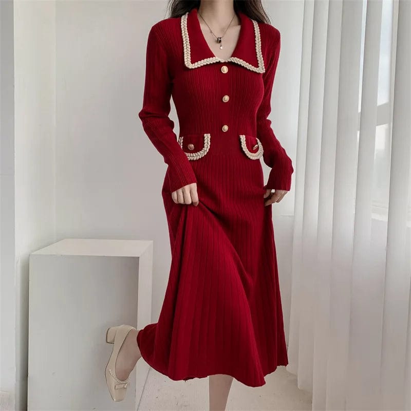 2024 Spring new arrival lady luxurious long sleeve sweater dress button enelvated high waist sweater dress