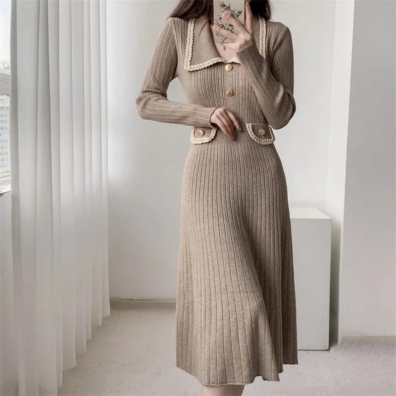 2024 Spring new arrival lady luxurious long sleeve sweater dress button enelvated high waist sweater dress