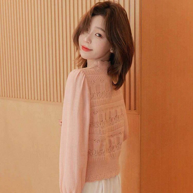 2024 Spring new arrival office lady long sleeve jumper lace thin women sweater pullover